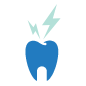 Animated tooth with lightning bolts representing toothache