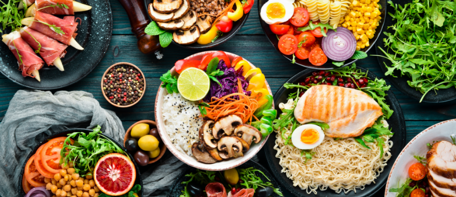 Colorful spread of food